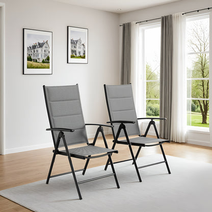 Relaxstoel – Tuinstoel – Balkonstoel – Campingstoel – Ligstoel – Grijs – Lichtgewicht Aluminium Frame – 7-voudig Verstelbare Rugleuning