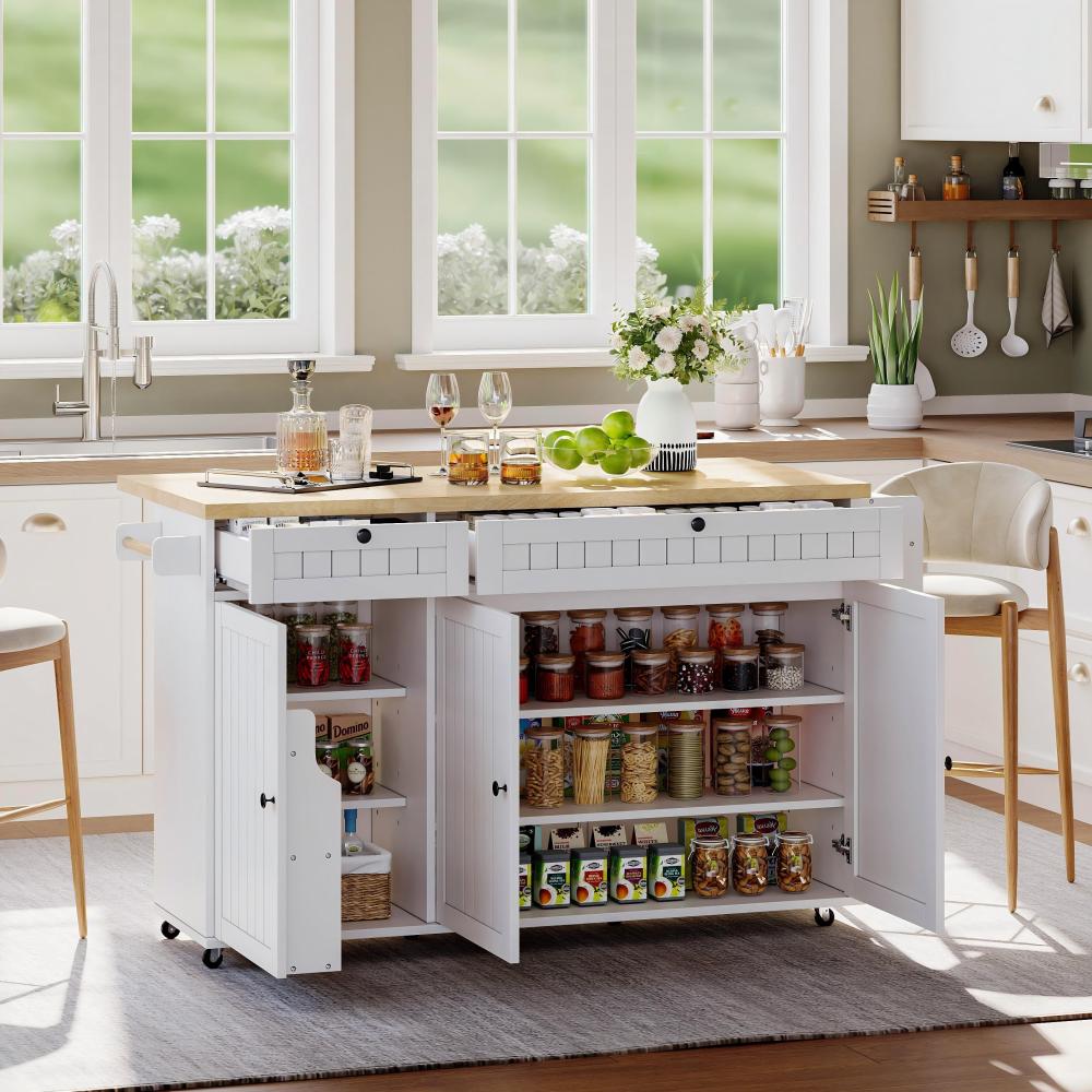 Keukenblok – Keukenkast – Keukenmeubel – Keukeneiland – Kitchenette – Mobiel met Inklapbaar Werkblad – Zes Wielen met Rem – Zwart Modern Design