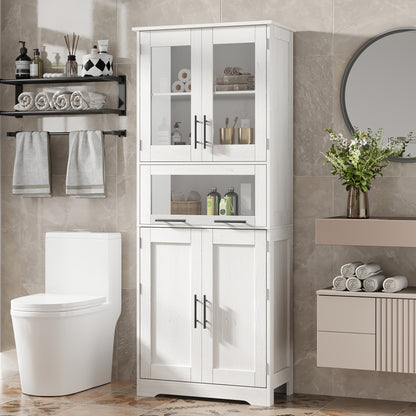Badkamerkast – Kolomkast – Opbergkast – Wastafelonderkast – Hoogkast – Smal Wit – 5 Vakken – Verstelbare Plank – MDF 60x30x170 cm