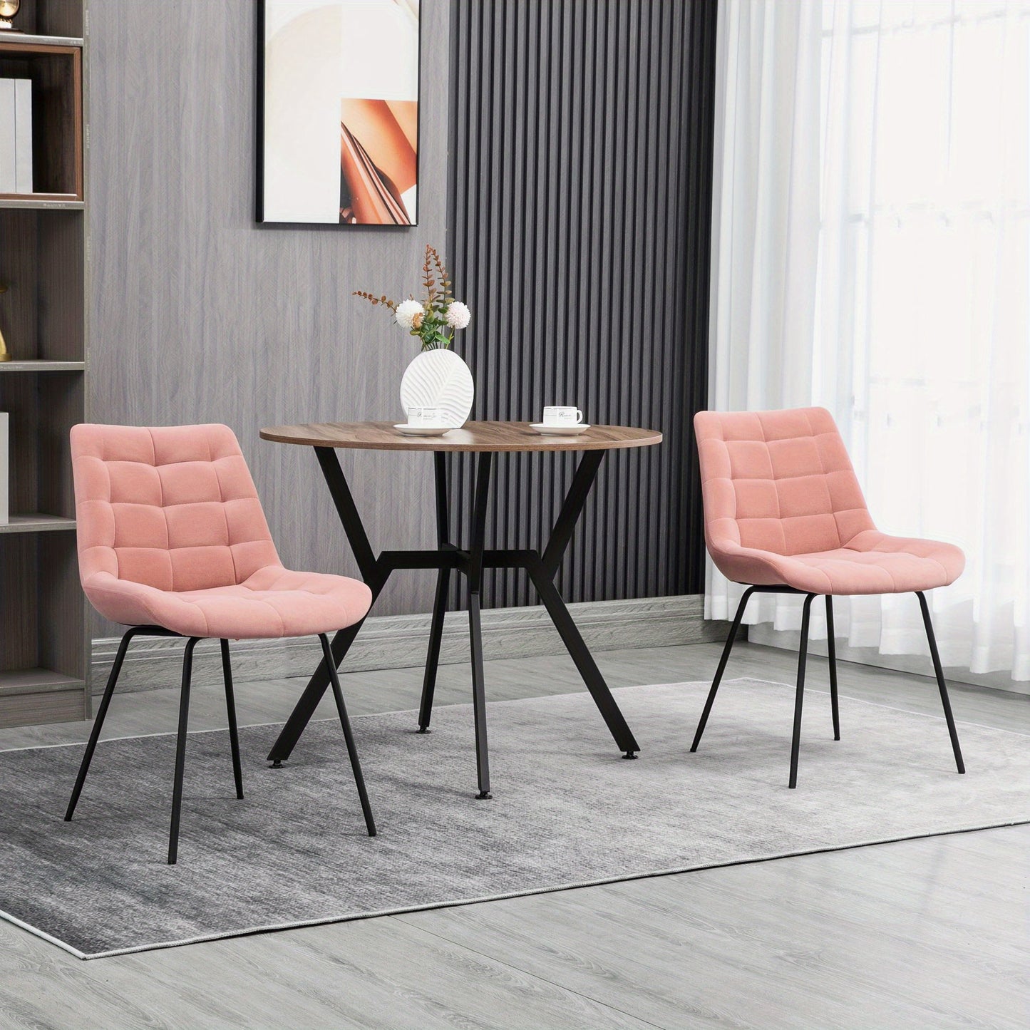 Eetkamerstoel – Keukenstoel – Stoel – Bistrostoel – Vintage Stoel – Set van 2 Roze – Comfortabele Schuimvulling – Stalen Poten