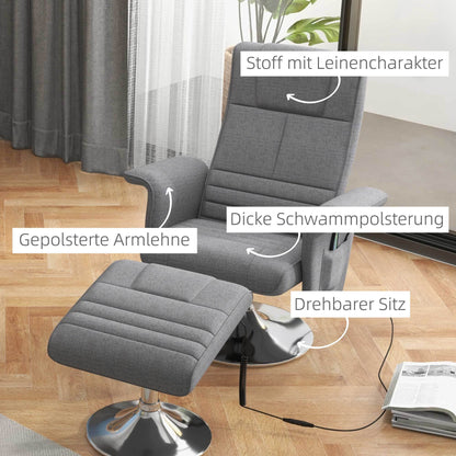 Massagestoel – Relaxstoel – Massagefauteuil – Wellnessstoel – Zitstoel – Donkergrijs – Verstelbare Rugleuning – Inclusief Voetensteun – Compact Formaat 78x95x88 cm