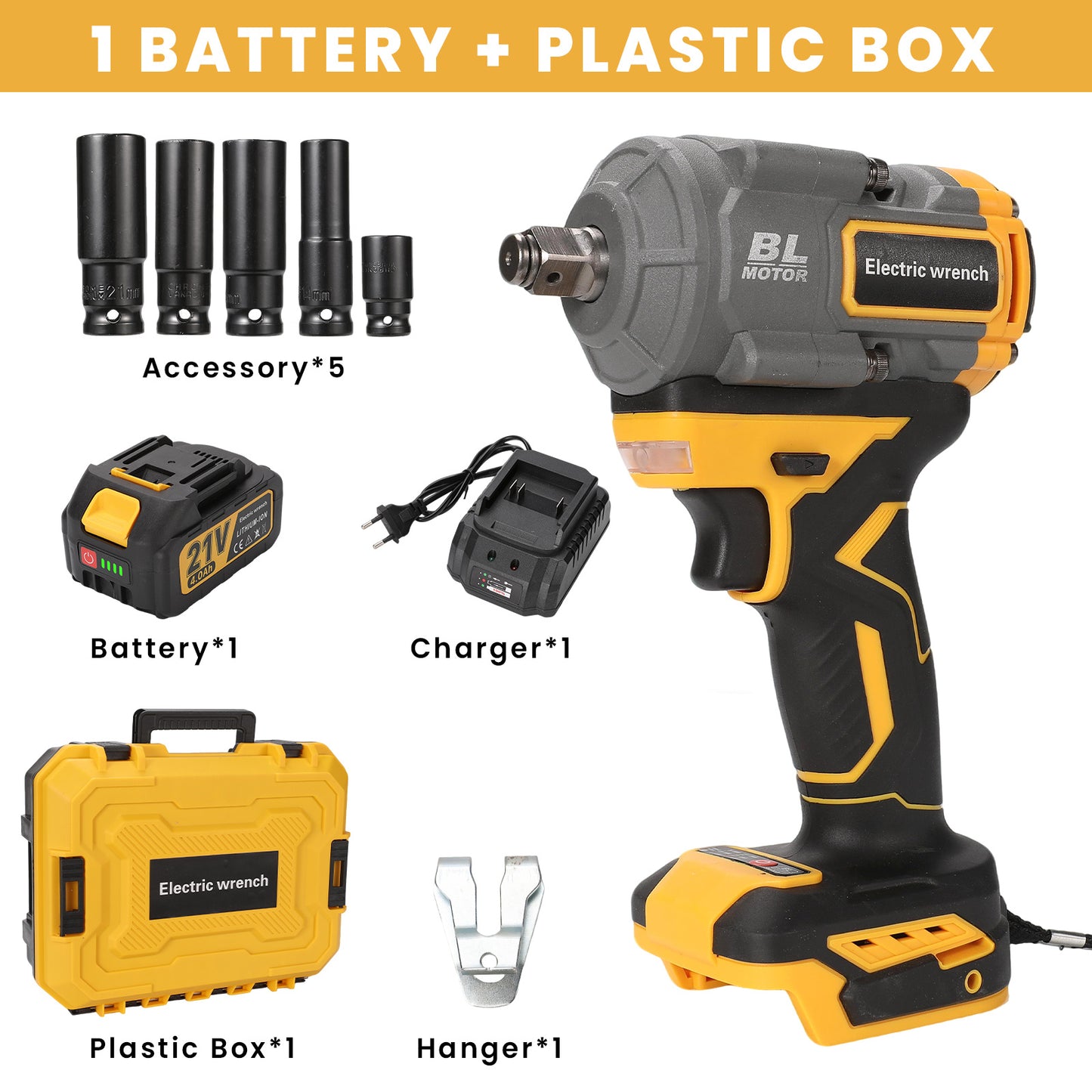 Slagmoersleutel – Accu Slagmoersleutel – Elektrische Slagmoersleutel – Slagschroevendraaier – Momentsleutel – 1000 Nm Koppel – Brushless Motor & LED Werkverlichting
