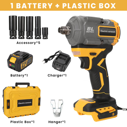 Slagmoersleutel – Accu Slagmoersleutel – Elektrische Slagmoersleutel – Slagschroevendraaier – Momentsleutel – 1000 Nm Koppel – Brushless Motor & LED Werkverlichting