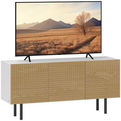 HOMCOM TV Stand Wooden TV Cabinet for Tvs Up to 65 Inches with Cane-Door Cabinets And Cable Pass-Through for Living Room Bedroom, Natural Wood Effect