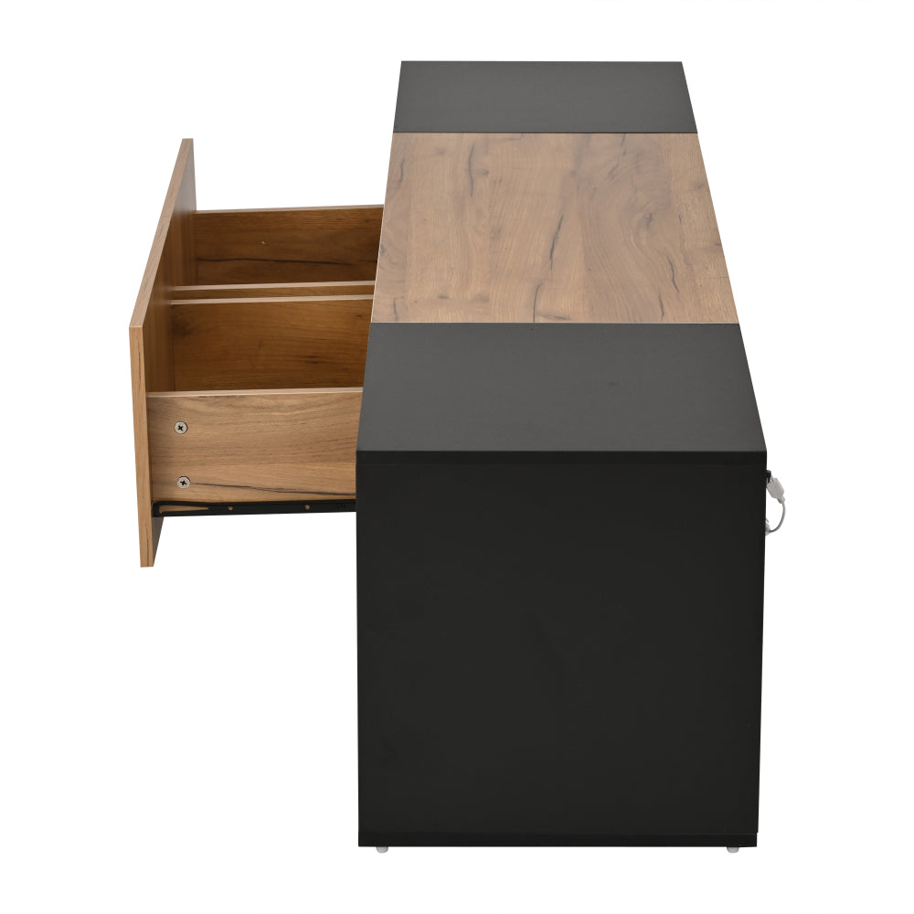 Three-tier TV Stand | Suitable for TVs up to 177.8 cm, Modern Style, Glass Top Storage Platform, Two Drawers, Ideal for Living Rooms and Bedrooms, Black, Metal Material
