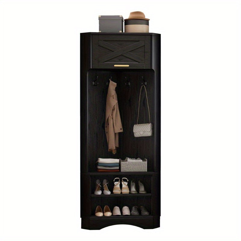 Kapstok – Wandkapstok – Garderobe – Jassenrek – Kapstok met Haken – Inclusief 4 Haken – Vouwbaar – Zwart Metaal – Ruimtebesparend – 53x53x180 cm