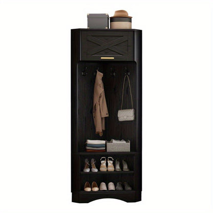 Kapstok – Wandkapstok – Garderobe – Jassenrek – Kapstok met Haken – Inclusief 4 Haken – Vouwbaar – Zwart Metaal – Ruimtebesparend – 53x53x180 cm