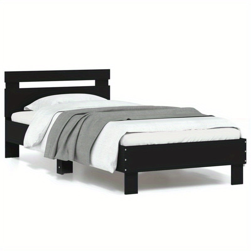 Queen Size Bed Frame with Headboard - Heavy-Duty Platform Bed, Sturdy Construction, Easy Assembly, No Box Spring Needed, Modern Minimalist Bedroom Furniture for Small Spaces - Matte Black Finish (90x190cm/35x75in) - Ideal for