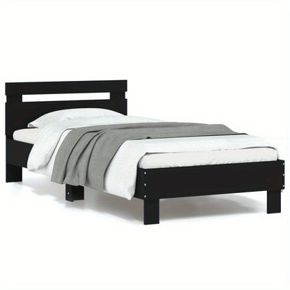 Queen Size Bed Frame with Headboard - Heavy-Duty Platform Bed, Sturdy Construction, Easy Assembly, No Box Spring Needed, Modern Minimalist Bedroom Furniture for Small Spaces - Matte Black Finish (90x190cm/35x75in) - Ideal for