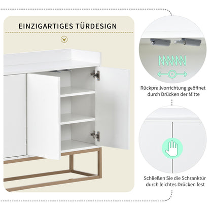 Dressoir – Kast – Sideboard – Buffetkast – Opbergkast – Wit 120x30x80 cm – Metalen Poot – Verstelbare Legplanken