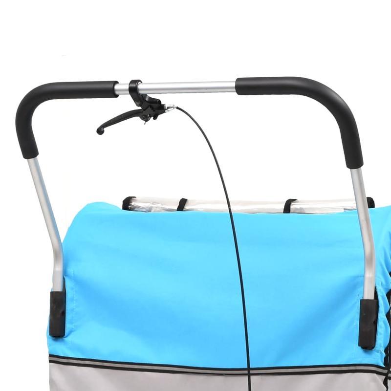 2-in-1 Fietskar en Wandelwagen – Fietsaanhanger – Buggy – Kinderkar – Wandelwagen – Blauw en Grijs – Veiligheidsharnas – Eenvoudig Om te Bouwen