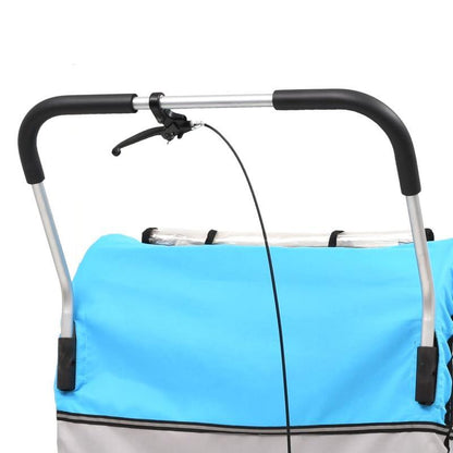 2-in-1 Fietskar en Wandelwagen – Fietsaanhanger – Buggy – Kinderkar – Wandelwagen – Blauw en Grijs – Veiligheidsharnas – Eenvoudig Om te Bouwen