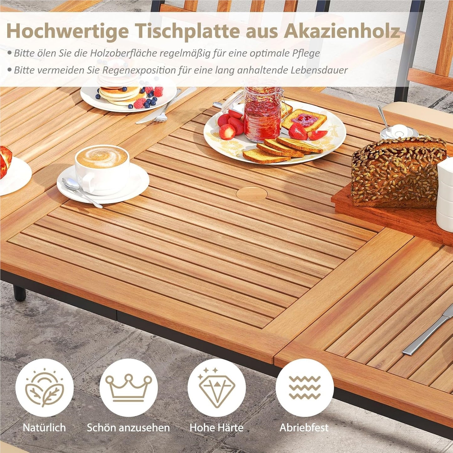 Tuintafel – Terrastafel – Loungeset Tafel – Buiten Tafel – Acaciahouten Tafel – 200 x 90 cm – Met Parasolgat