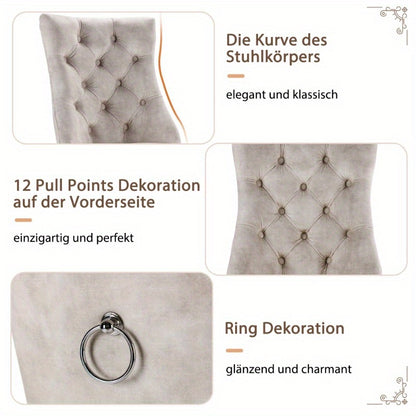 Eetkamerstoel – Stoel – Dinerenstoel – Zithoekstoel – Keukenstoel – Set Van 4 – Hoge Rugleuning – Fluwelen Beige Bekleding