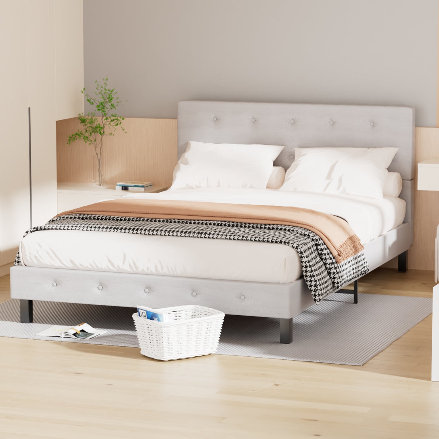 Bed Frame Robust Bed Frame 120*200CM/140*200CM Slatted Frame Maximum Load Capacity 350 Kg for Imitation Leather