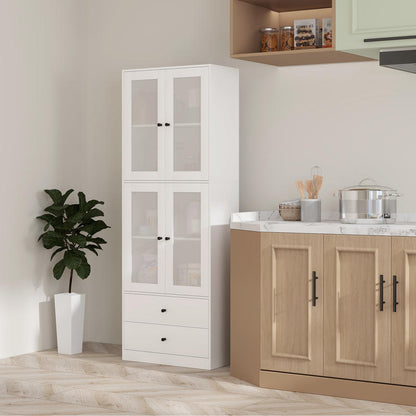Kitchen Cabinet with Drawers And Glass Doors, Melamine Surface, White