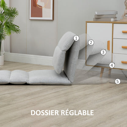 Vloersofa – Loungestoel – Fauteuil – Relaxstoel – Slaapstoel – Verstelbaar in 5 standen – Polyester linnenlook bekleding – Compact formaat 72x71x60 cm – Grijs