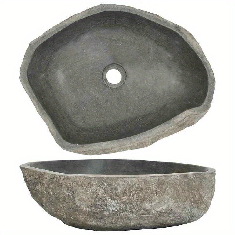 Badkom – Waskom – Fontein – Wastafel – Lavabo – Ovaal River Stone Design – Afmeting (45-53)x(34-41) Cm – Stijlvol Anthraciet