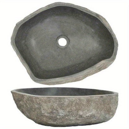 Badkom – Waskom – Fontein – Wastafel – Lavabo – Ovaal River Stone Design – Afmeting (45-53)x(34-41) Cm – Stijlvol Anthraciet