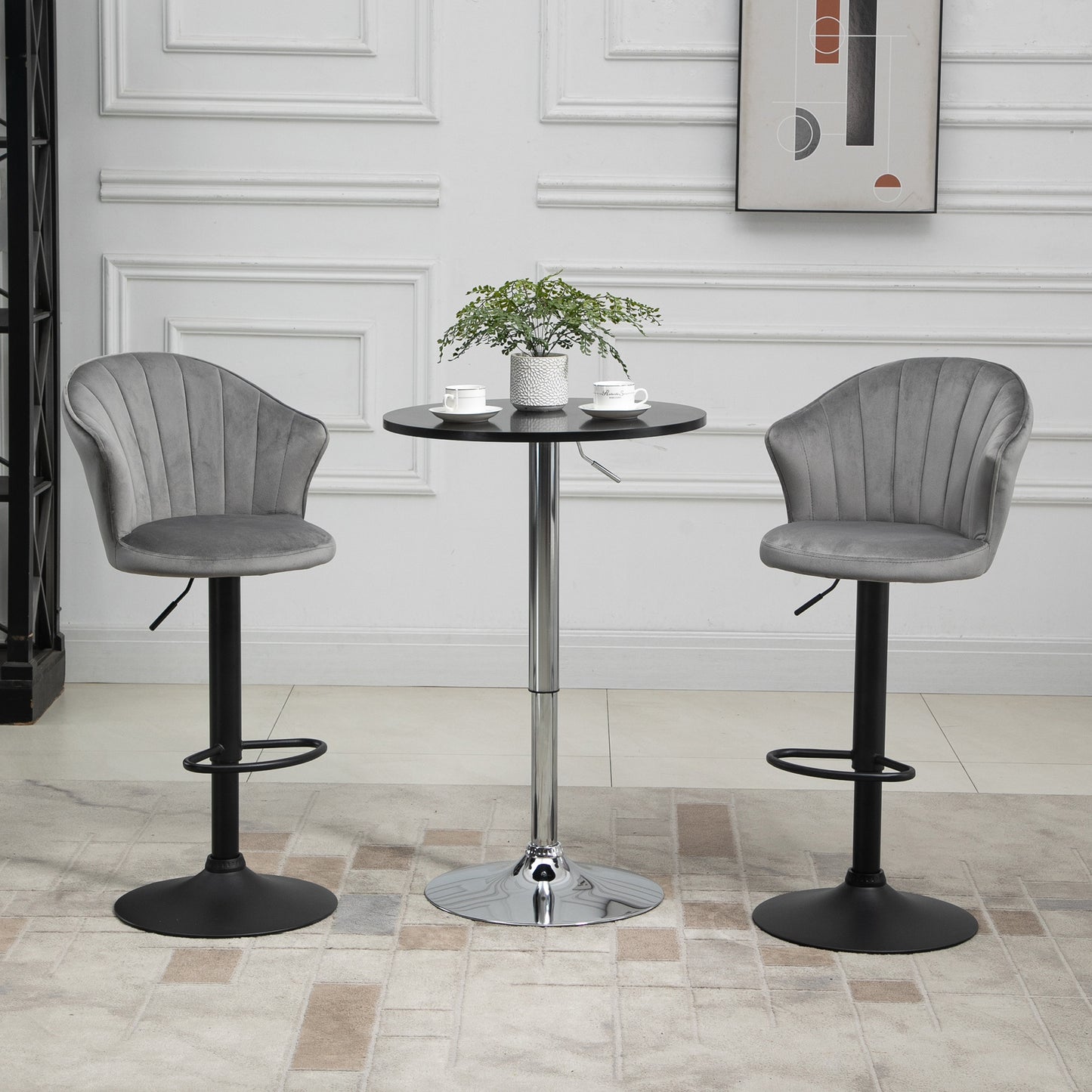 Barkrukken – Barstoelen – Keukenstoelen – Bistrostoelen – Krukken – Draaibaar – Verstelbare Hoogte – Fluweelachtige Bekleding – Met Rugleuning – Grijs – 54x56x91-111 cm
