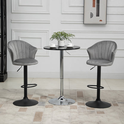 Barkrukken – Barstoelen – Keukenstoelen – Bistrostoelen – Krukken – Draaibaar – Verstelbare Hoogte – Fluweelachtige Bekleding – Met Rugleuning – Grijs – 54x56x91-111 cm
