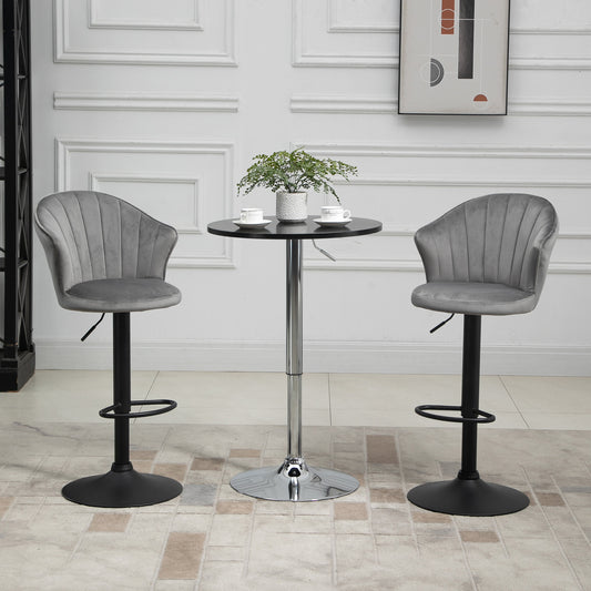 Barkrukken – Barstoelen – Keukenstoelen – Bistrostoelen – Krukken – Draaibaar – Verstelbare Hoogte – Fluweelachtige Bekleding – Met Rugleuning – Grijs – 54x56x91-111 cm
