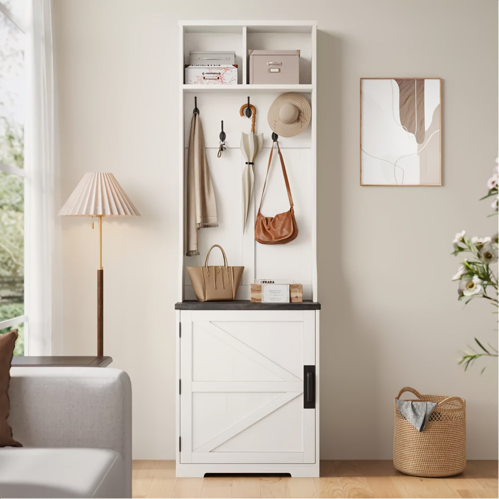 Kapstokbank – Kapstok – Halmeubel – Opbergbank – Garderoberek – Wit – 4 Haken – Comfortabel Zitkussen – Ruimtebesparend Design