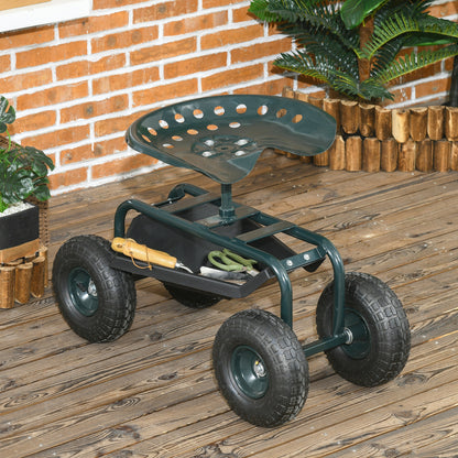 Tuinstoel – Werkstoel – Tuinkruk – Rolstoel Tuin – Zwenkstoel – Hoogte Verstelbaar – Max 150 Kg – Met Opberglade – Groen