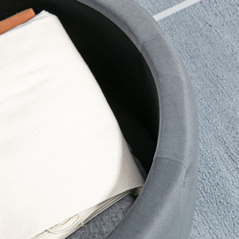 Poef – Opbergpoef – Hocker – Voetenbank – Zitzak – Ronde Grijze Velvet – Verborgen Opbergruimte – Compact Design