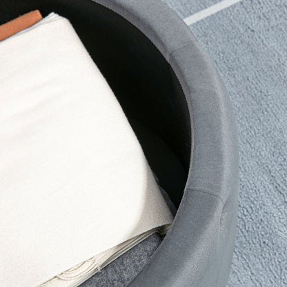 Poef – Opbergpoef – Hocker – Voetenbank – Zitzak – Ronde Grijze Velvet – Verborgen Opbergruimte – Compact Design