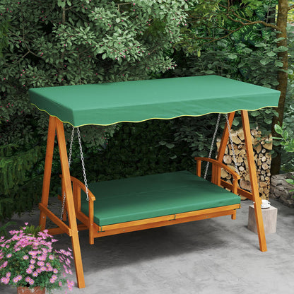 Hollywood swing with sunroof, real wood garden swing, swing bench with reclining function, for 3 people, dark green,  Stylish Seating, Classic Design, Weatherresistant Material, Durable Metal Frame, Threeseater Swing, Sun Can