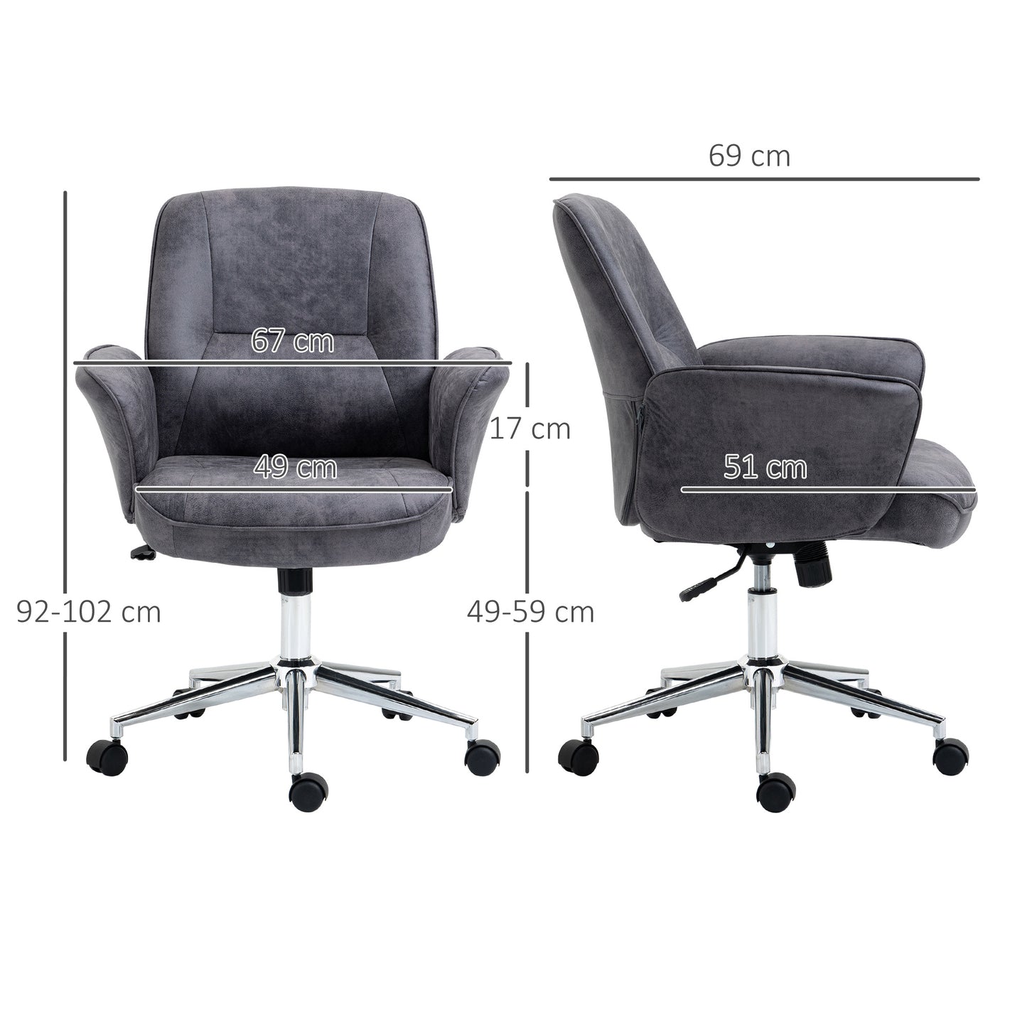 Bureaustoel – Office Chair – Draaistoel – Kantoorstoel – Bureau Stoel – Ergonomisch Design – Verstelbare Hoogte – Kantelfunctie – Microvezel – Maximaal 120 kg – Lichtgrijs – 67x69x92-102 cm