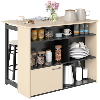Bardes – Barset – Bartafel – Barkrukken – Opbergmeubel – Inklapbaar Tafelblad – 2 Comfortabele Barkrukken – 6 Handige Opbergvakken