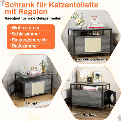 Kattenbakmeubel – Kattenkast – Kattenbak Kast – Kattenhuis – Kattenbak Ombouw – Tijgerhout Kleur – Extra Groot 80x50x59 cm – Inclusief Krabmat