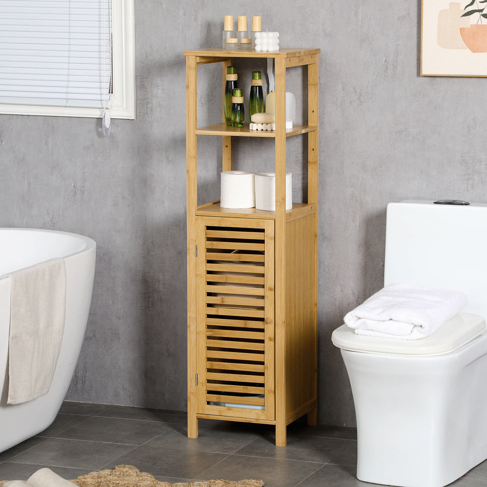 Badkamerkast – Kolomkast – Opbergkast – Badkamermeubel – Wastafelonderkast – Verstelbare Planken – Compact 33x30x120 cm – Bamboe Materiaal