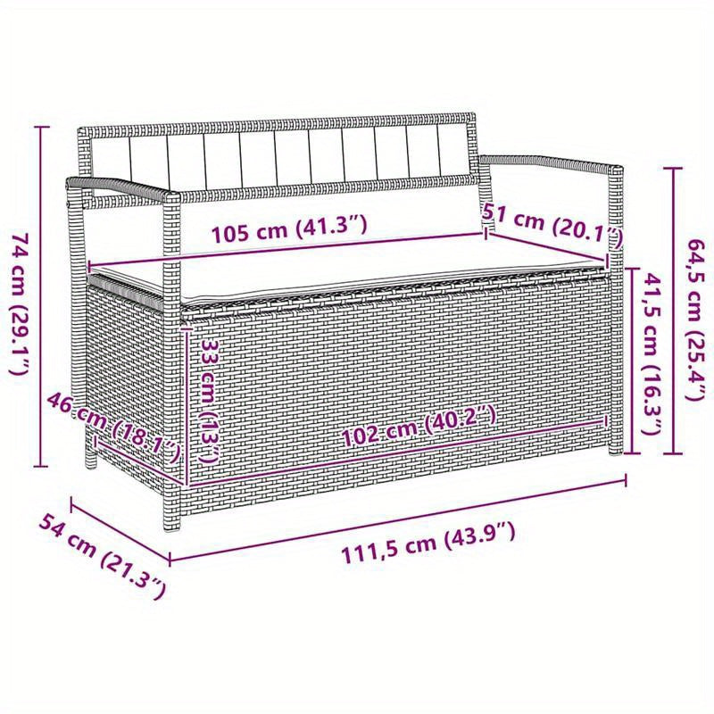 Tuinbank Met Opbergruimte – Buitenbankje – Patio Bank – Balkonbank – Loungeset – Weerbestendig Grijs – Duurzaam Poly Rattan & Hardhout