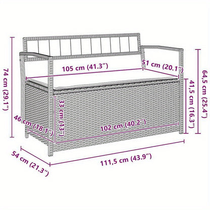 Tuinbank Met Opbergruimte – Buitenbankje – Patio Bank – Balkonbank – Loungeset – Weerbestendig Grijs – Duurzaam Poly Rattan & Hardhout