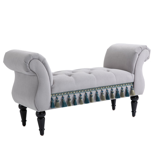 Bankje – Zitbank – Halbankje – Opbergbank – Bedbank – Gestoffeerd – Fluweel – Massief Houten Poten – Lichtgrijs – 117x40x58 cm – Draagvermogen 150 kg