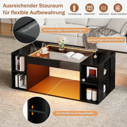 Salontafel glazen – Woonkamertafel koffietafel bijzettafel tafel – Modern design – Gehard glas – Hoogglans zwart – Hol middenstuk – Extra opbergruimte