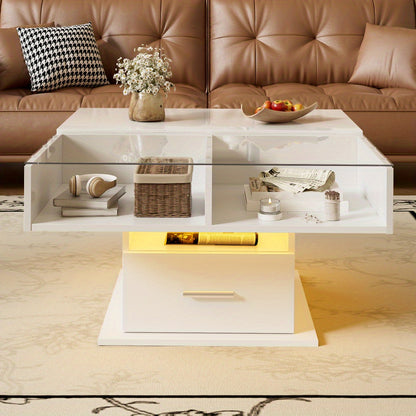 Salontafel – Moderne Koffietafel – Verstelbare Tafel – Opbergtafel – Bijzettafel – Verstelbaar Met Opbergruimte – Wit Zwart MDF – Stevig Metalen Frame