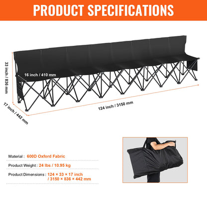 Campingbank – Inklapbare Sportbank – Outdoor Bankje – Klapstoel – Teambank – 8 Persoons – Lichtgewicht Met Rugleuning – Stevig 600D Oxford Polyester