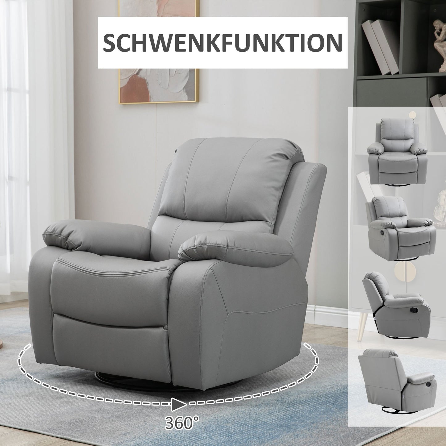Relaxfauteuil – Relaxstoel – Zitzetel – Tv-stoel – Fauteuil Grijs – Verstelbare Rugleuning – Draaibare Voetensteun