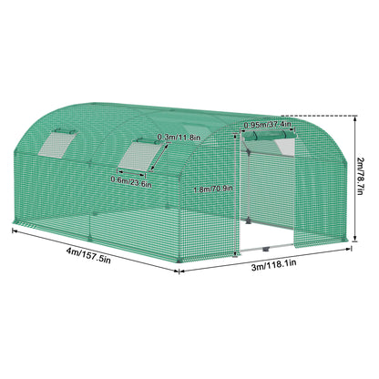 Arched Flower House, Plastic Greenhouse with 4/6/8 Windows, Tomato Greenhouse, Plastic Tent, Plant Tent, Plastic Greenhouse for Garden, Garden Tunnel with Mosquito Net And Door with Galvanized Steel Frame, 3X4X2m/3X6X2m/3X8X2