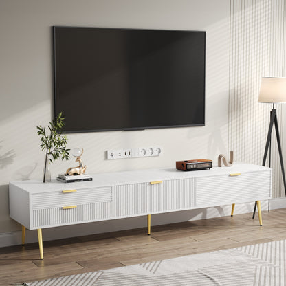 TV Meubel – Woonkamer Kast – Opbergkast – Dressoir – MDF Constructie – Kabeldoorvoer – Wit Met Gouden Accenten – 175 cm Breed