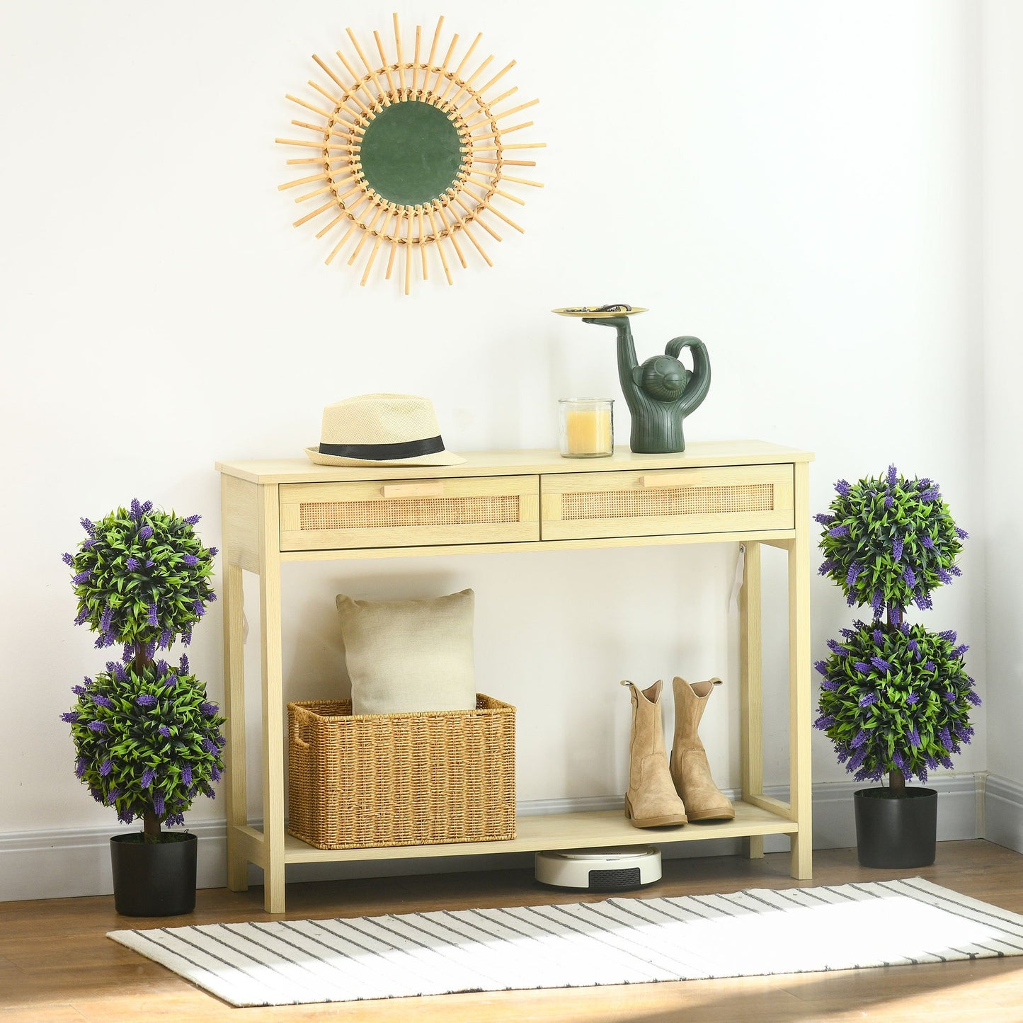 Kunstlavendel – Nep Lavendelplant – Sierplant – Kunstbloemen – Kunstplant Set – UV-Bestendig – 70 cm Hoog – Met Cementpot