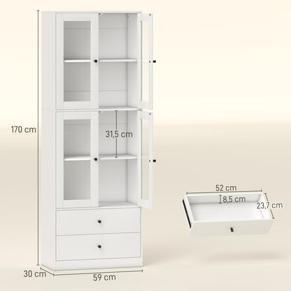 Keukenkast – Kast – Opbergmeubel – Dressoir – Ladekast – Wit – Glazen Deuren – Melamine Afwerking – Elektriciteitsvrij