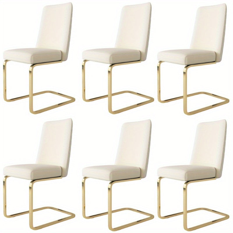 Eetkamerstoel – Stoel – Dining Chair – Zitstoel – Lounge Stoel – 6 Stuks – Diamant Rug – Gouden Metalen Poten – Comfortabel – Modern Beige