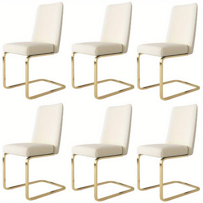 Eetkamerstoel – Stoel – Dining Chair – Zitstoel – Lounge Stoel – 6 Stuks – Diamant Rug – Gouden Metalen Poten – Comfortabel – Modern Beige