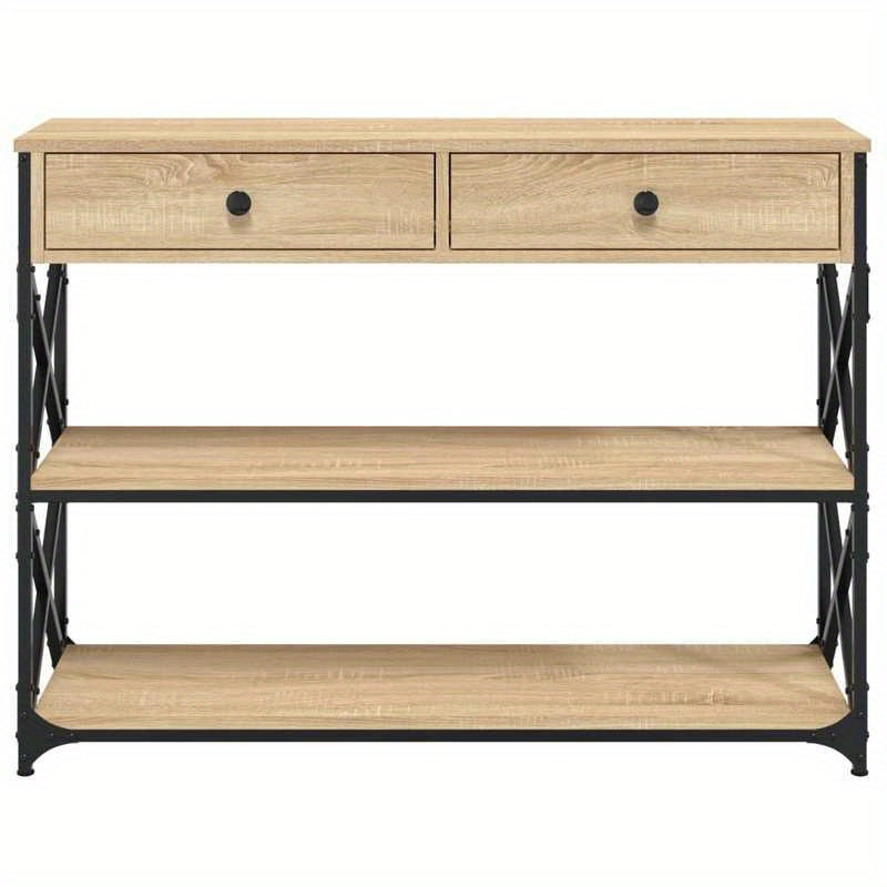 Sidetable – Wandtafel – Opbergmeubel – Halmeubel – Wandtafel Sonoma Eiken Bruin – 3 Lagen – Stijlvolle Zwarte Metaal Frame