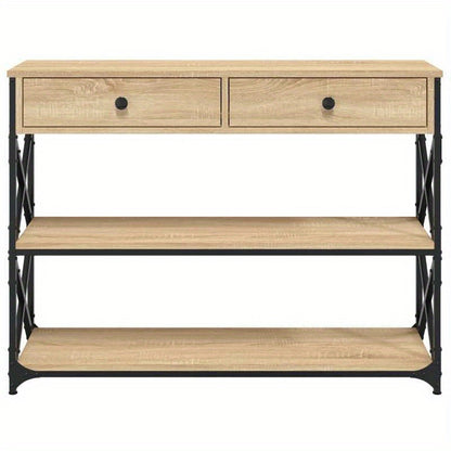 Sidetable – Wandtafel – Opbergmeubel – Halmeubel – Wandtafel Sonoma Eiken Bruin – 3 Lagen – Stijlvolle Zwarte Metaal Frame